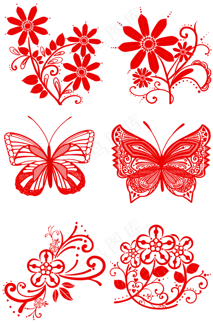 节日窗花花纹蝴蝶剪纸合集(2000X3020(DPI:300))psd模版下载