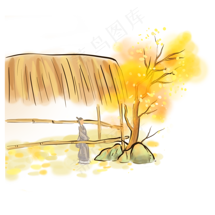 水墨风赏秋的古代人物,免抠元素