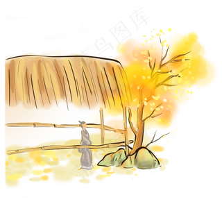 水墨风赏秋的古代人物,免抠元素