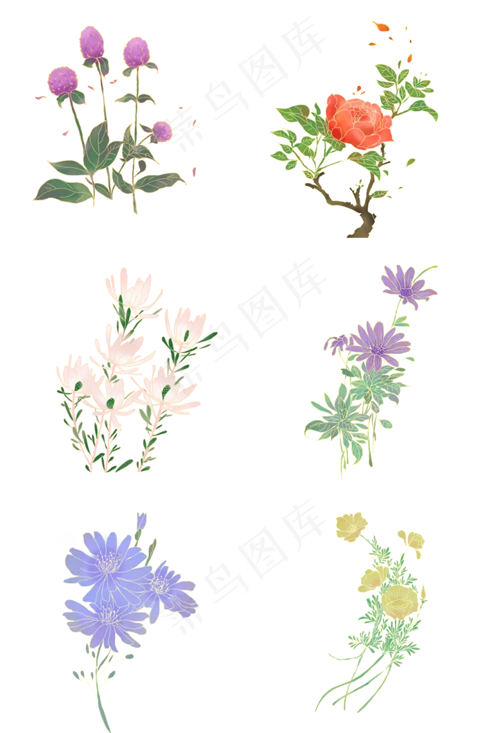 古风复古鎏金花卉渐变免抠紫色花(2000X3020(DPI:300))psd模版下载