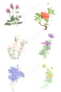 古风复古鎏金花卉渐变免抠紫色花