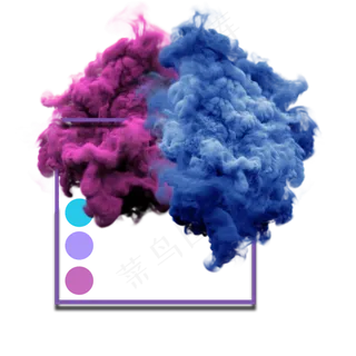 水溶墨水烟雾浓雾蓝紫装饰边框,免抠元素