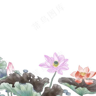 卡通池塘荷叶荷花免抠图