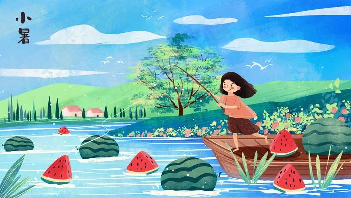 夏日小暑湖边小船风景