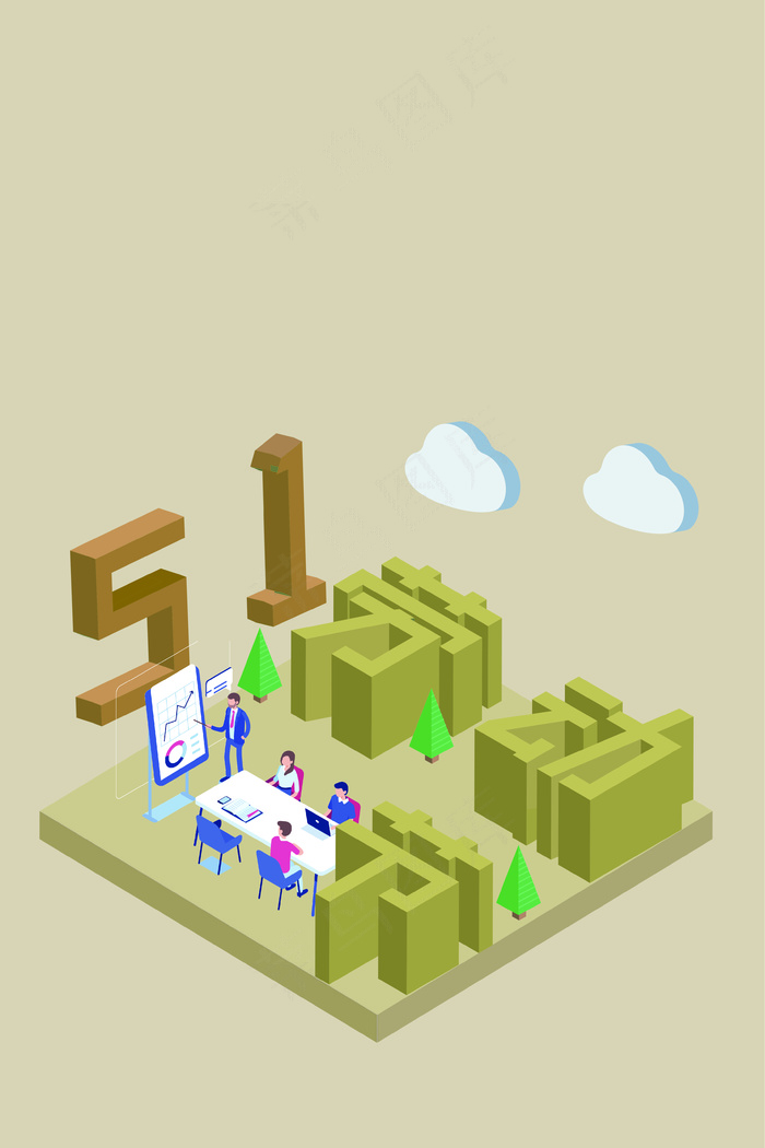 劳动节2.5d字体插画