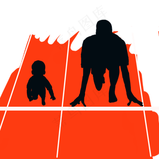 父亲陪儿子起跑剪影