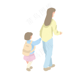 母亲节母亲接送孩子PNG剪影