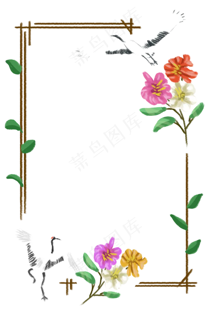春夏季节花鸟边框之仙鹤PNG,免抠元素
