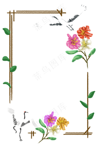 春夏季节花鸟边框之仙鹤PNG,免抠元素