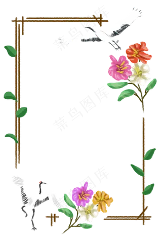 春夏季节花鸟边框之仙鹤PNG,免抠元素