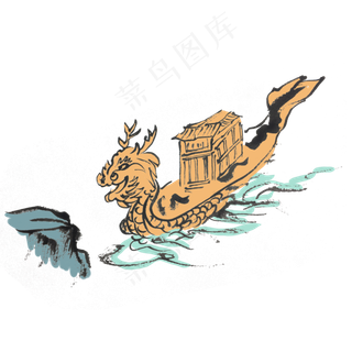 端午节赛龙舟水墨风手绘重彩