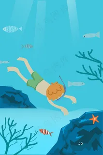 假日旅游潜水蓝色扁平化插图 假日旅游潜水蓝色扁平化插图