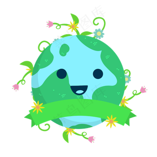 卡通风格绿色世界地球日元素