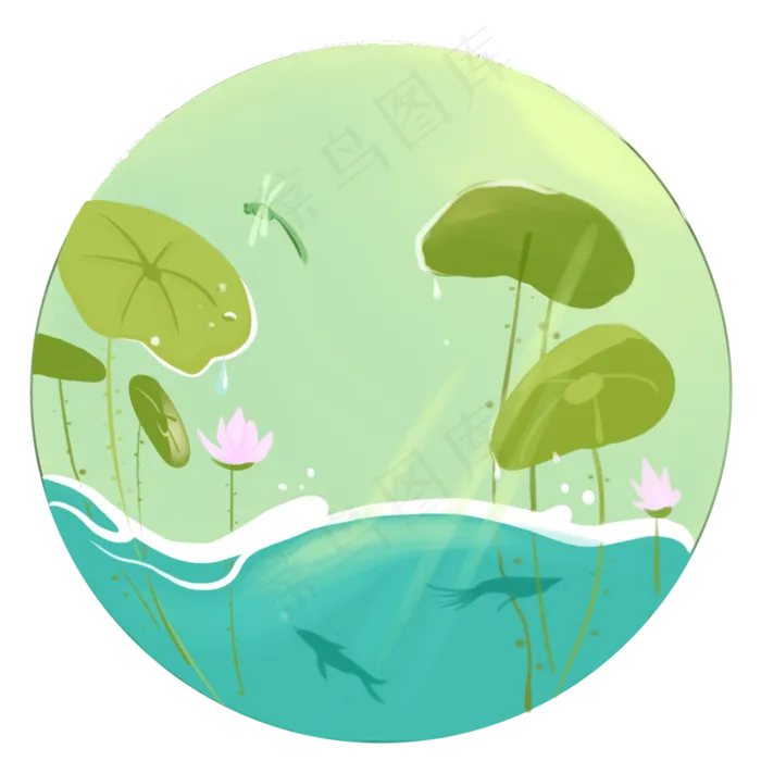立夏荷池小鱼游免抠元素(3000X3000(DPI:300))psd模版下载