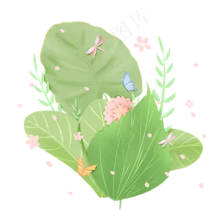 春季剪纸绿叶草丛,免抠元素