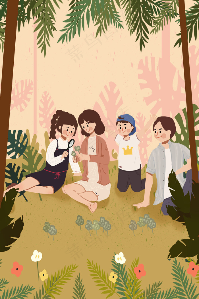 春天家人户外三叶草