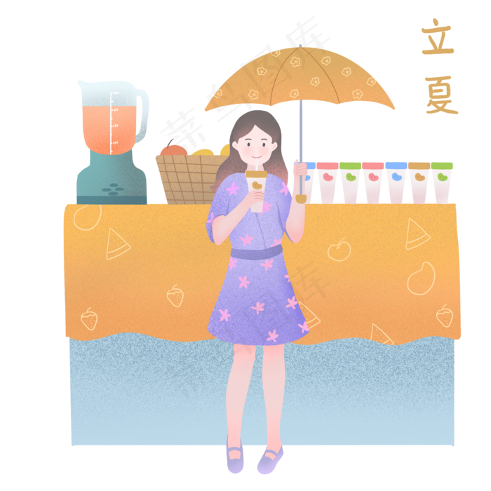 立夏下雨卡通插画