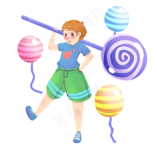 儿童节拿棒棒糖的男孩