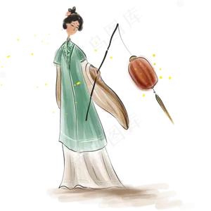 古代拿灯笼的少女,免抠元素