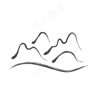 手绘水墨墨迹黑色山水