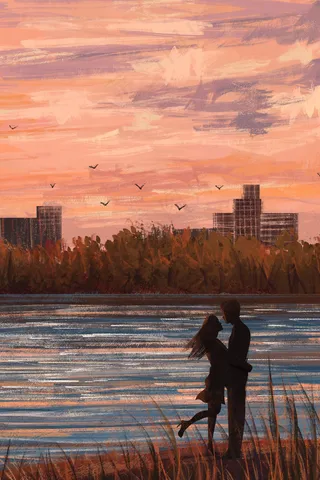 夏天主题之夕阳下的油画风景