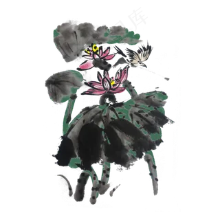 夏荷花开手绘水墨风