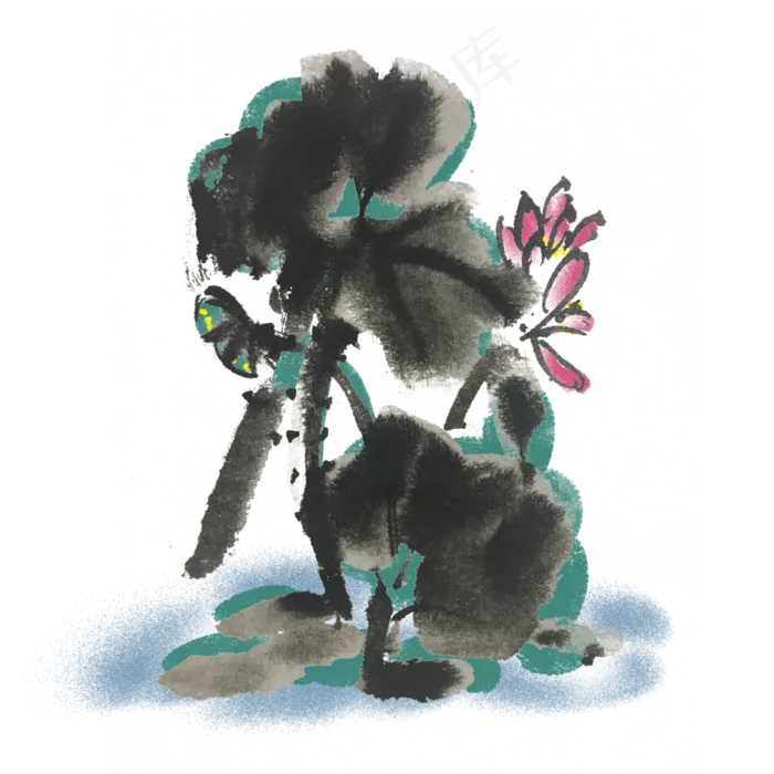 荷花荷叶手绘装饰图案(4000X4000(DPI:300))psd模版下载