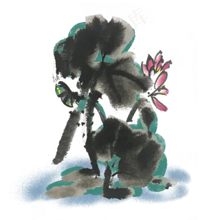 荷花荷叶手绘装饰图案