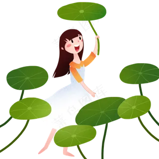 立夏拿着荷叶的小女孩