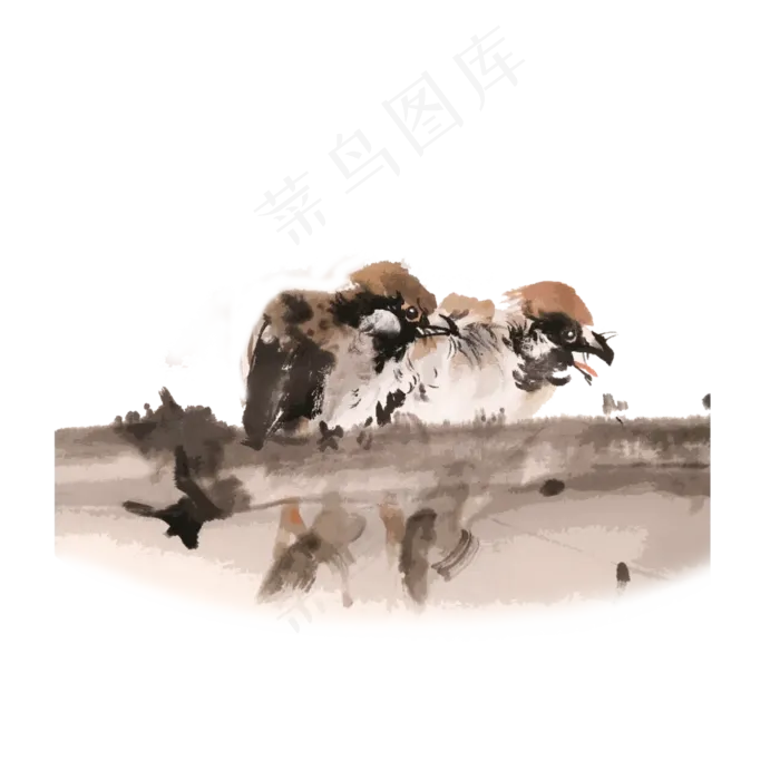 水墨麻雀国画写意PNG,免抠元素(4000X4000(DPI:300))psd模版下载