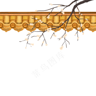 标题:国风手绘大气屋檐建筑