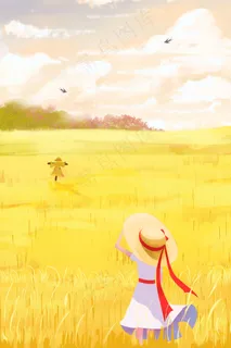 夏景小满治愈手绘唯美夏天春天少女场景风景