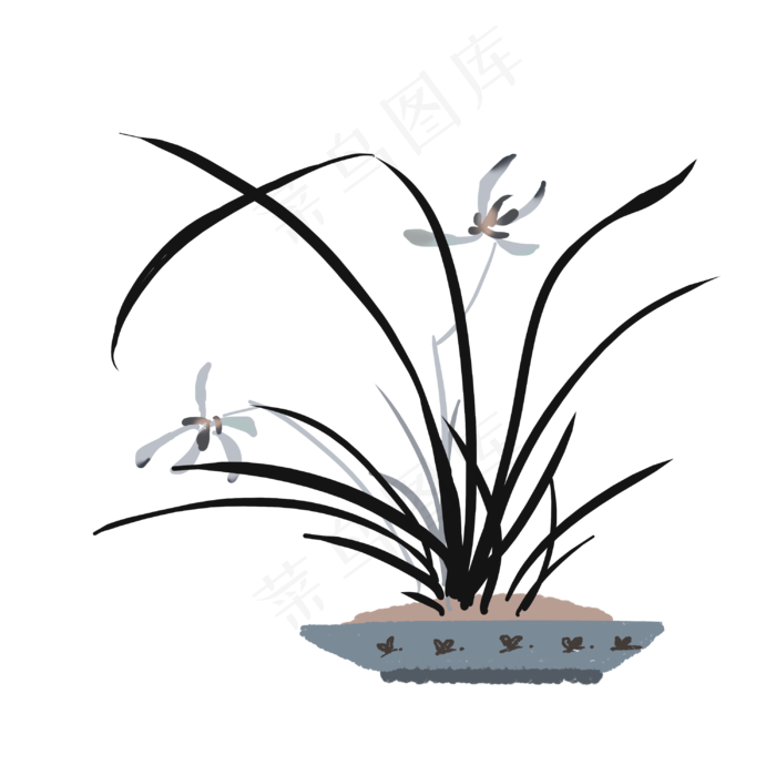 水墨风格盆子里的兰花(3000X2958(DPI:300))psd模版下载