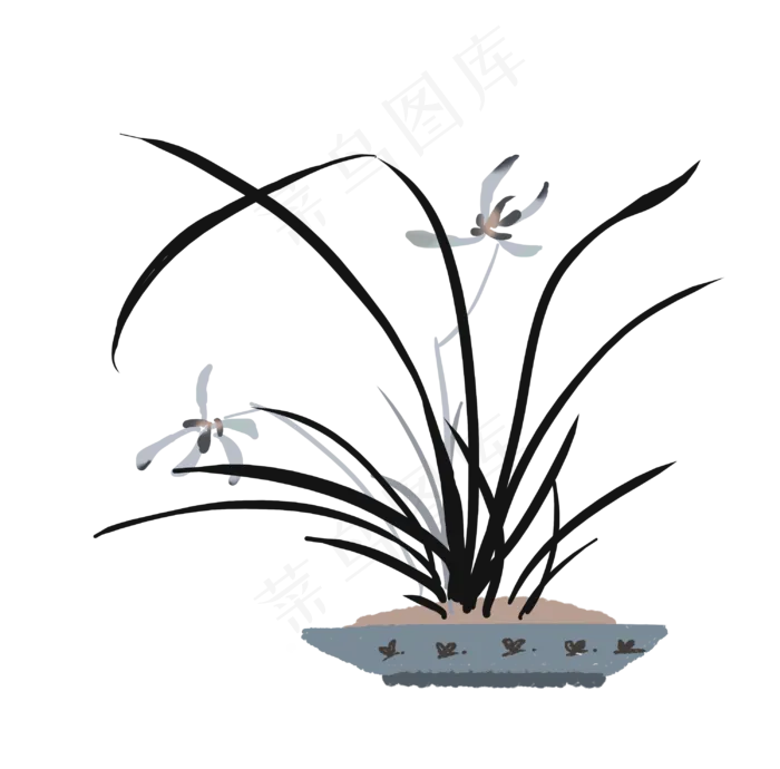 水墨风格盆子里的兰花(3000X2958(DPI:300))psd模版下载