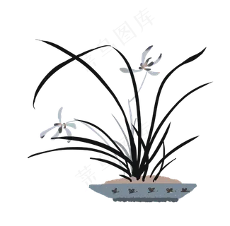 水墨风格盆子里的兰花