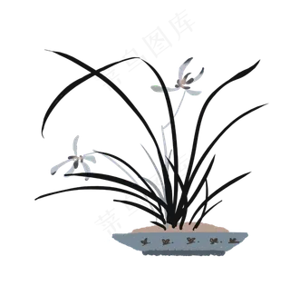 水墨风格盆子里的兰花