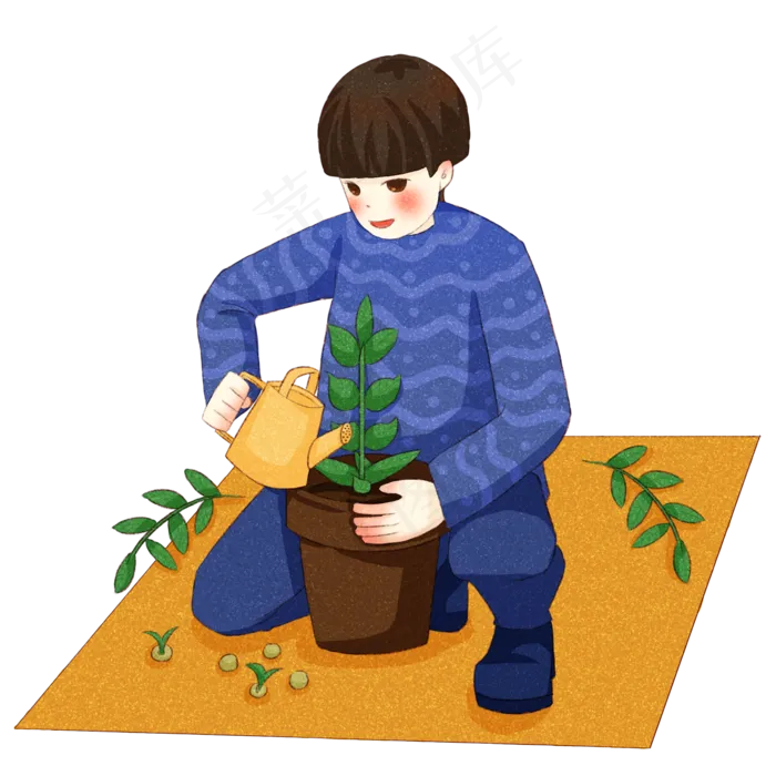植树节浇水的小男孩