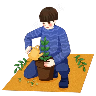 植树节浇水的小男孩