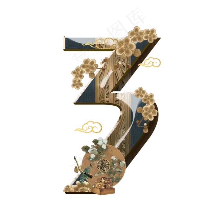 复古新中式数字3(2000*2000px 	      )psd模版下载