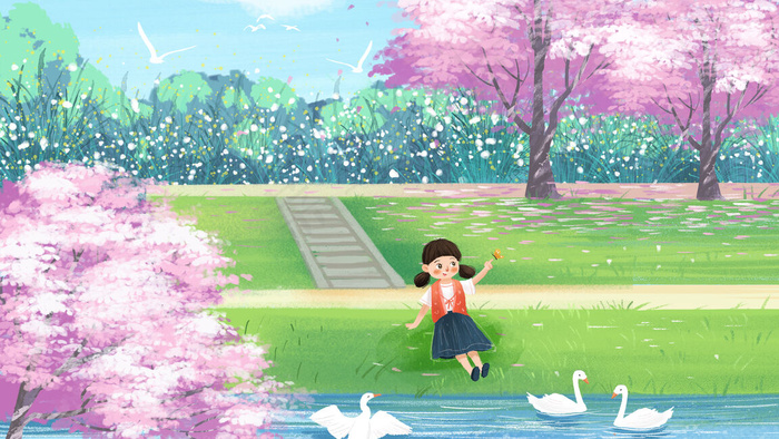 小清新晴天樱花季节风景