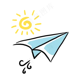 简约线条纸飞机和太阳卡通PNG免抠,免抠元素