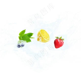 冰块包裹绿叶草莓水果元素,免抠元素