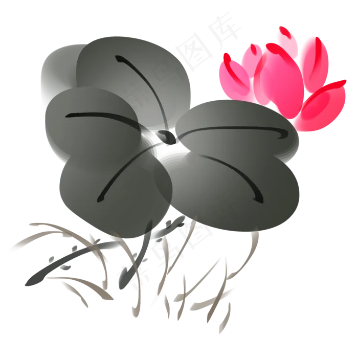 水墨荷花画(2000X2000(DPI:300))psd模版下载