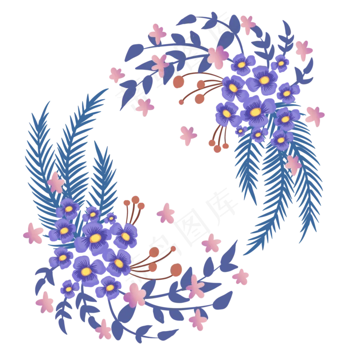 唯美蓝色小花花环(2048X2048(DPI:132))psd模版下载