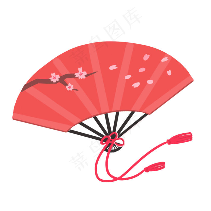 一把红色日式折扇,免抠元素