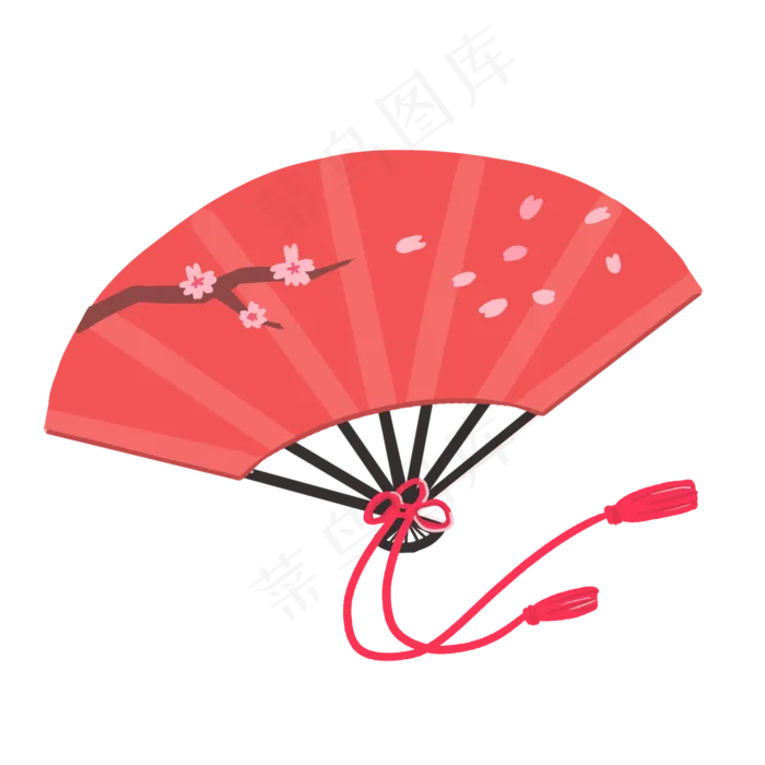 一把红色日式折扇,免抠元素
