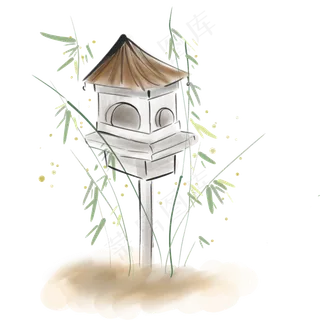 古风水墨日本石灯,免抠元素