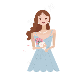 可爱波浪长发持花女孩