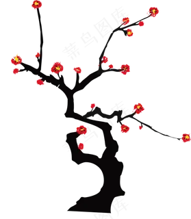 水墨风红梅