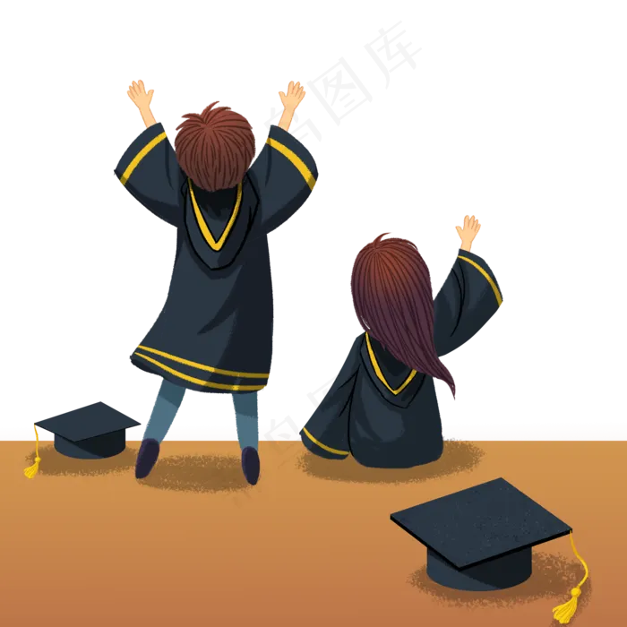 毕业季穿博士服学士服背影插图(2000X2000(DPI:300))psd模版下载
